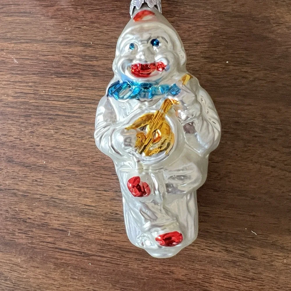 Vintage Blown Glass Circus Diamond CLOWN Figurine Christmas Ornament Germany